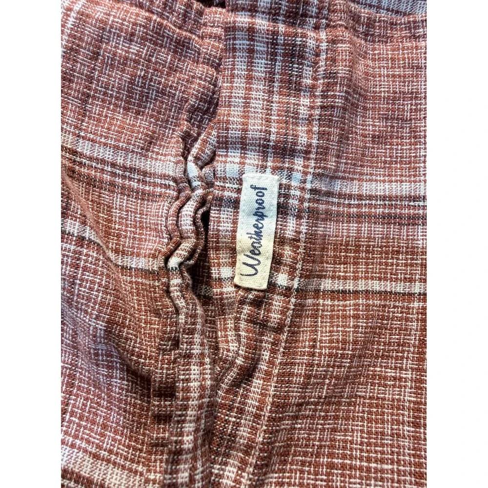Weatherproof Vintage Mens XXL Short Sleeve Linen‎ Blend Plaid Button Down Shirt